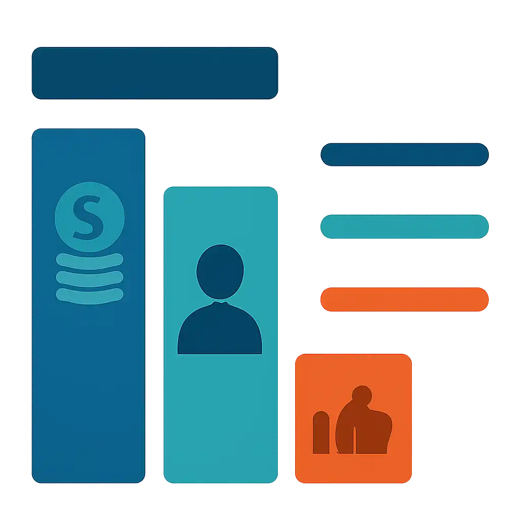 Infographic comparing options using coloured bars and icons only, no text or labels, flat design, 91 Club